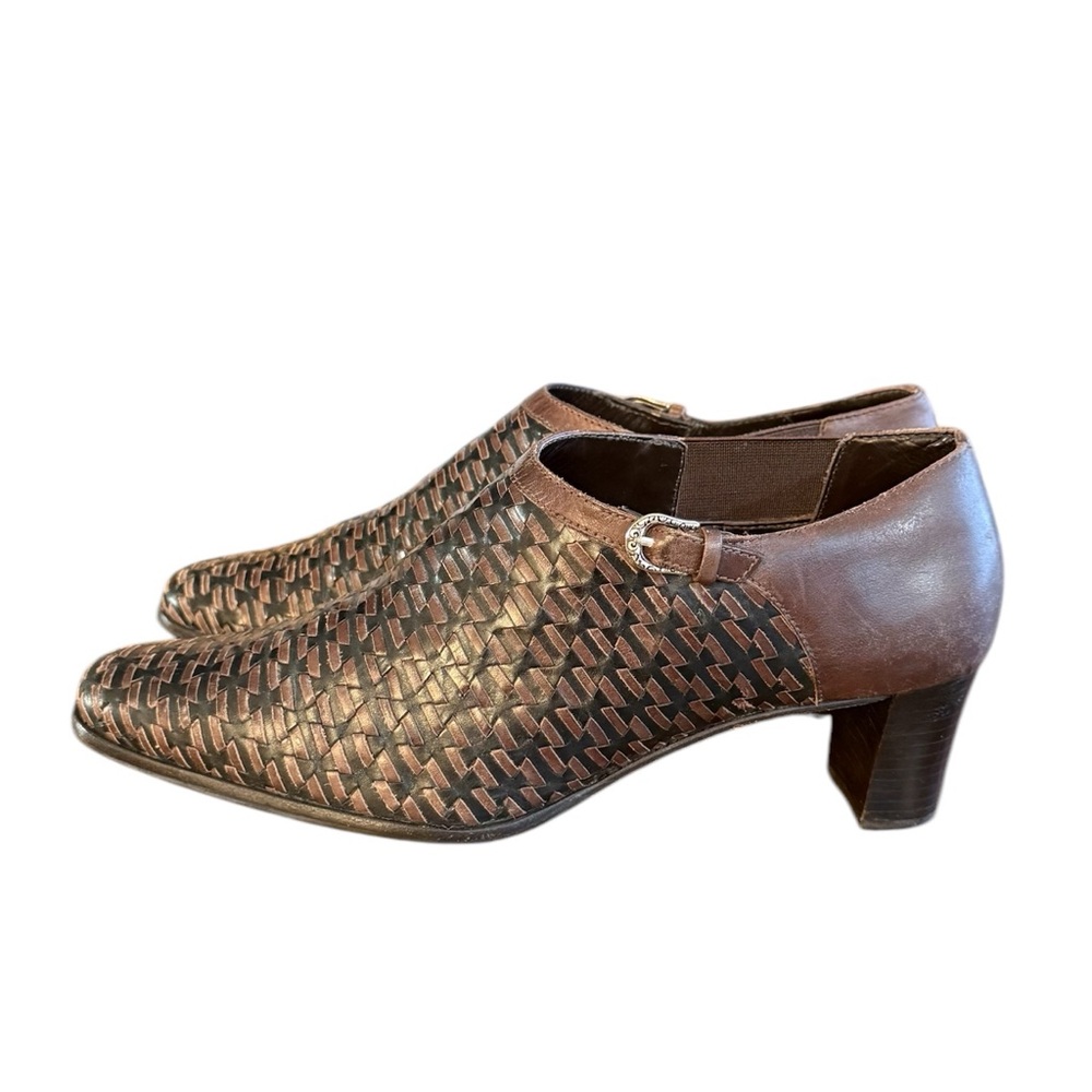 Brighton Turner Brown Leather Slip-on Heels with Woven Texture Women’s Size 9 M - Picture 3 of 8